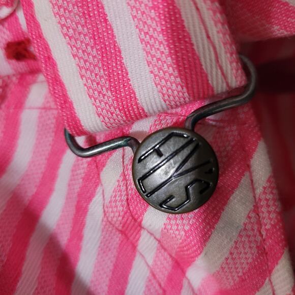 Vintage Mr Fly Bib Overalls Pink Stripe Button Denim Shortalls Shorts Cuffed XS - Picture 12 of 16